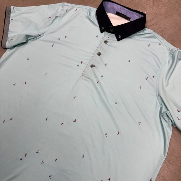 Greyson Golf Shirt Ski Man Pattern Baby Blue Stretch Polo XL - Picture 2 of 7